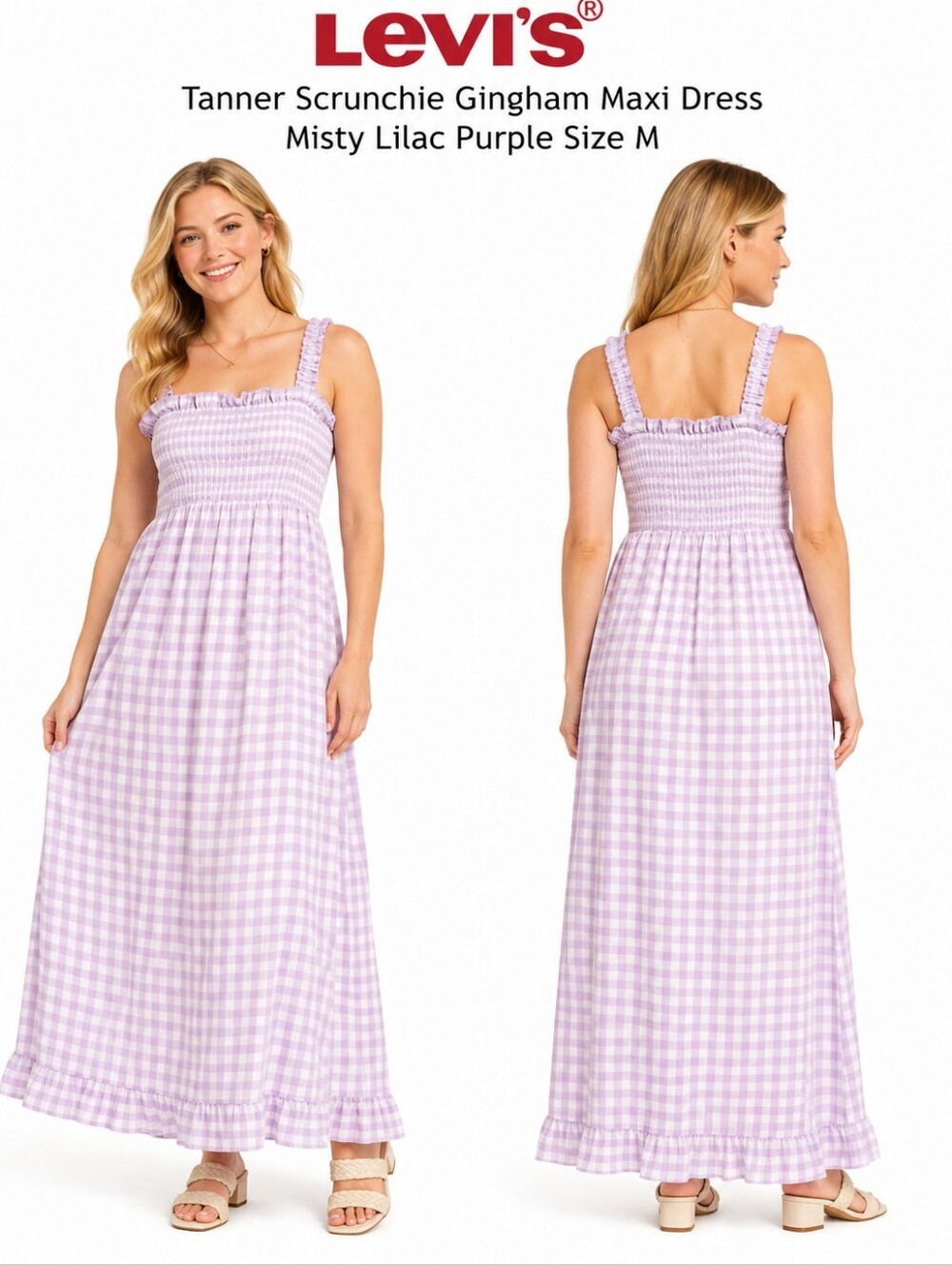 Levi's Tanner Gingham Maxi Dress Women's Misty Lilac Purple Size M Casual
